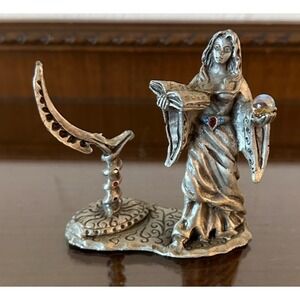 Sunglo 90's Vintage Pewter Hologram Sorcerer Angel & Ball Figurine 3 1/2" X 4"